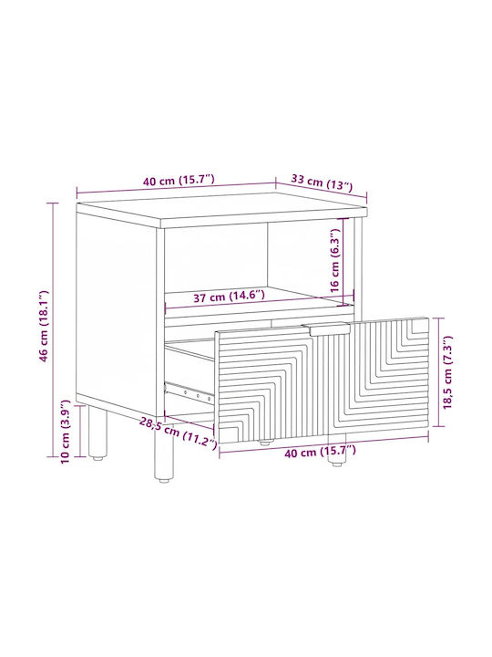 Metal Bedside Table With Beige Glass Surface 40x33x46cm