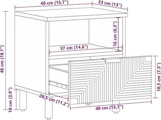 Metal Bedside Table With Beige Glass Surface 40x33x46cm