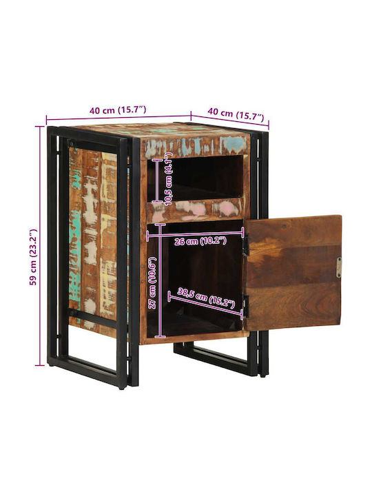 Κομοδίνο από Μασίφ Ξύλο και Γυαλί Μπεζ 40x40x59cm