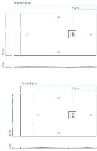 Sanitec Flat Stone Acrylic Shower 130x80cm White
