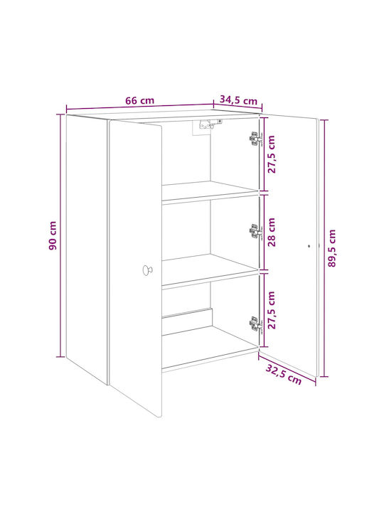 Dulap Suspendat Din Lemn De Stejar Fumuriu 66x34,5x90cm