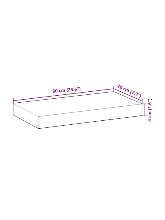 vidaXL Правоъгълен Рафт За Книги От Масивно Дърво Акация 60x20x4см 4008765