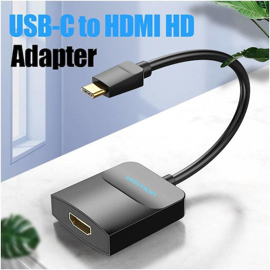 Vention Video Converter Usb Type-c T To Hdmi M 0.15m Maximum Resolution 4k At 30hz Gold-plated Connectors Pvc Abs Casing Black