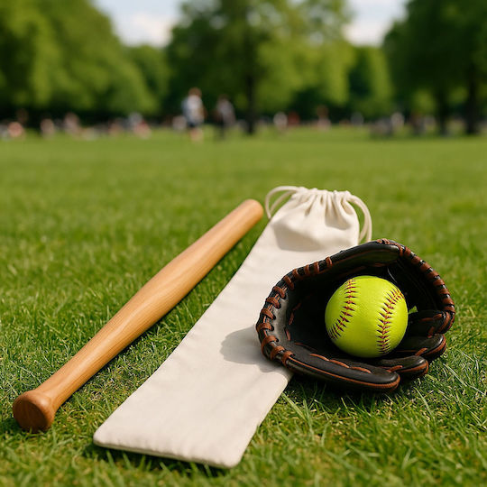 Bâtă Baseball Relaxdays Lemn de Fag 86x5cm Culoare Naturală Greutate 870g Set Sacoșă Iută