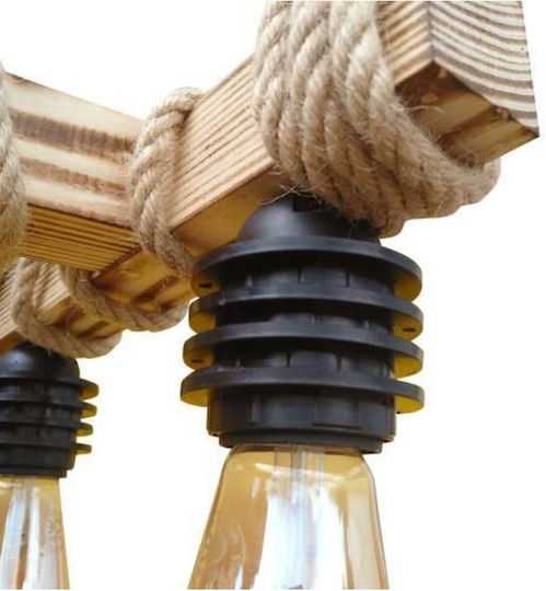 Stewehome Handmade Wooden 6 Bulb E27 Ceiling Light Living Room Natural Wood 30 X 50 X 60 Cm