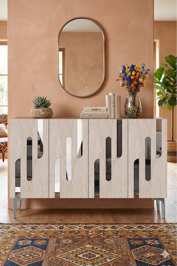 Μπουφές Ξύλινος με Καθρέπτη Λευκός 120x32x75cm