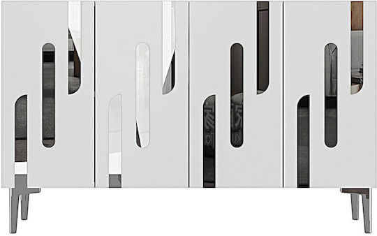 Μπουφές Ξύλινος με Καθρέπτη Λευκός 120x32x75cm