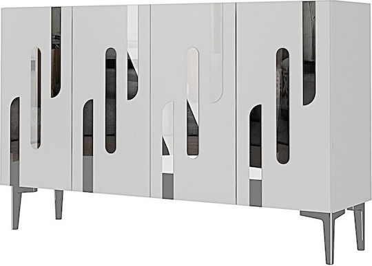 Μπουφές Ξύλινος με Καθρέπτη Λευκός 120x32x75cm