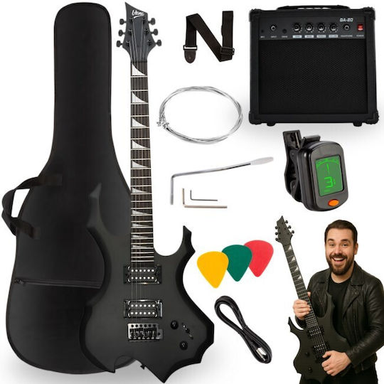 V-tone Set Chitară Electrică cu Aranjamentul de Microfoane HH Neagră cu Manșetă