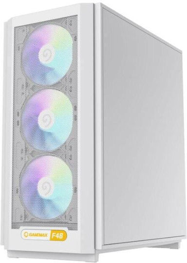 GameMax F46 Gaming Mikro-Turm Computergehäuse mit Seitenfenster und ARGB-Beleuchtung Weiß
