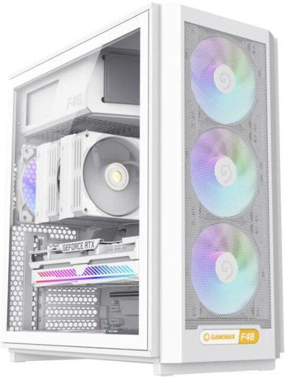 GameMax F46 Gaming Mikro-Turm Computergehäuse mit Seitenfenster und ARGB-Beleuchtung Weiß