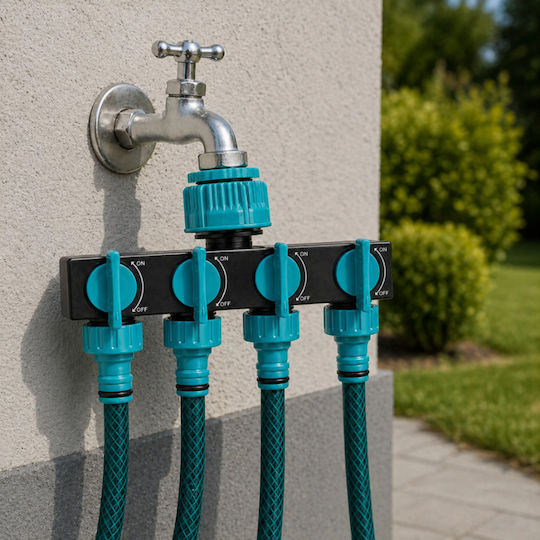 Distribuitor De Apă Cu 4 Ieșiri Zola Supape Individuale Pornit Oprit Conector 1” Adaptoare 3/4” 1/2” Pvc 18 X 12 X 8 Cm