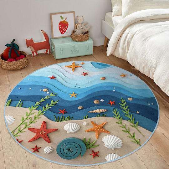 SteweHome Kids Rug Light Blue Round with Diameter 150cm Thickness 60mm
