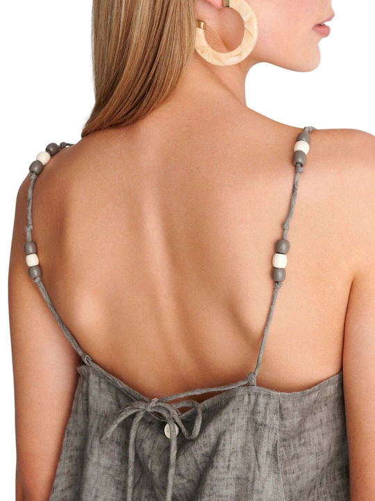 Women's Summer Linen Blouse with Spaghetti Straps Gray