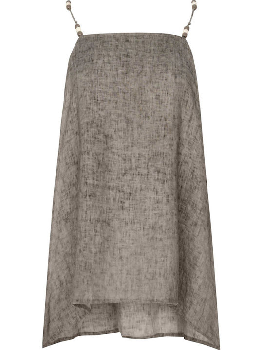 Women's Summer Linen Blouse with Spaghetti Straps Gray