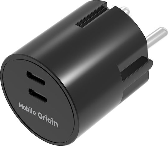 Mobile Origin Charger Without Cable GaN with 2 USB-C Ports 30W Power Delivery Black (PW33)