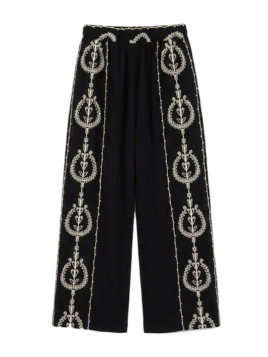 Pantaloni Largi Dama cu Elastic în Croială Lejeră Negru