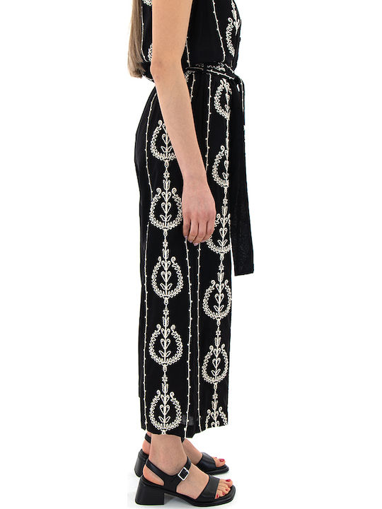 Pantaloni Largi Dama cu Elastic în Croială Lejeră Negru
