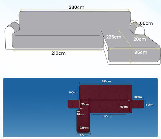 Wasserdichtes Elastisches Abdeckungsstück für Ecksofa Burgundisch