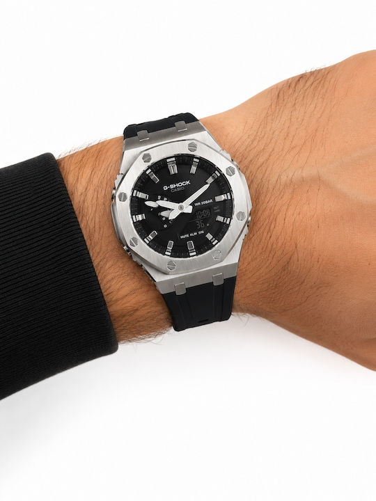 Casio Damenuhr Automatisch mit Silber Gummi Armband
