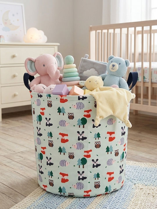 The Toy Bin Kids Fabric Laundry Basket Happy Forest Green 45x45x50cm