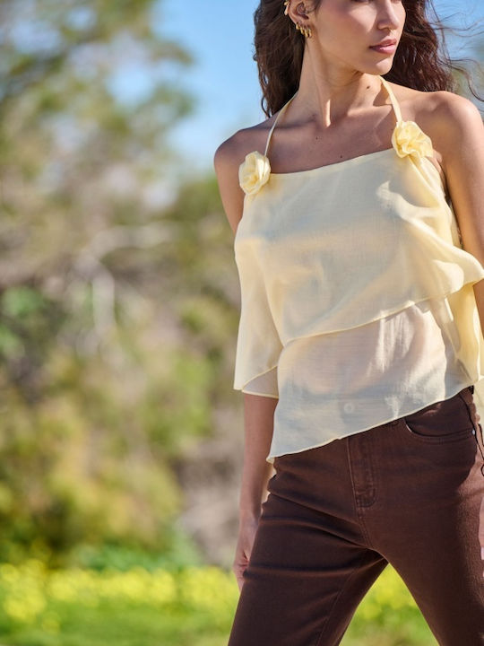 Women's Sleeveless Crop Top Yellow