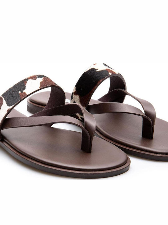 Leather Women's Flat Sandals Brown
