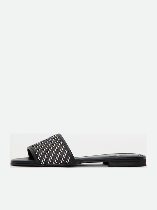 Leather Women's Flat Sandals Black