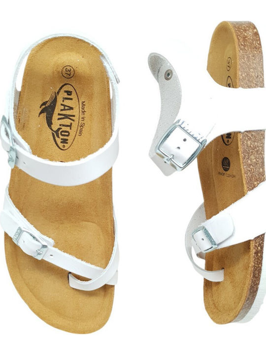 Leder Flache Damen Sandalen Anatomisch Weiß