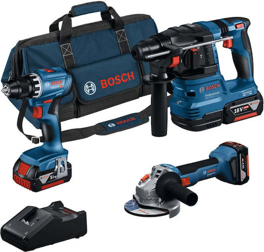 Bosch Σετ Γωνιακός Τροχός, Καρφωτικό & Κατσαβίδι Brushless 18V με Μπαταρίες 4Ah