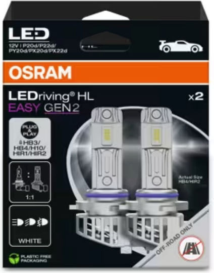 Osram Ledriving Hl Easy Hb3 Hb4 Hir1 Hir2 H10 Σετ Λάμπες Led Retrofit 6500k 12v 2 Τεμ 9005dwesy2-2hb Osm-9005dwesy2-2hb