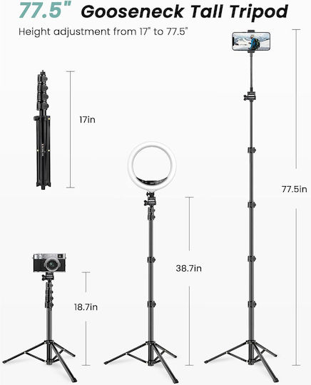 Victiv Trepied Telecomandă Compact Stabil 25 Cm Suport Braț Flexibil Rotație 180° 197 Cm Potrivit Pentru Smartphone-uri Camere Gopro