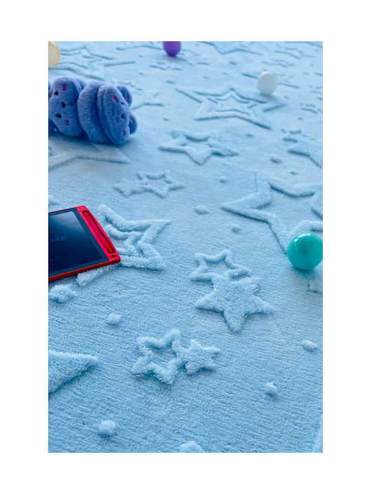 SteweHome Kids Rug Stars Cotton Blue 100x250cm Thickness 60mm