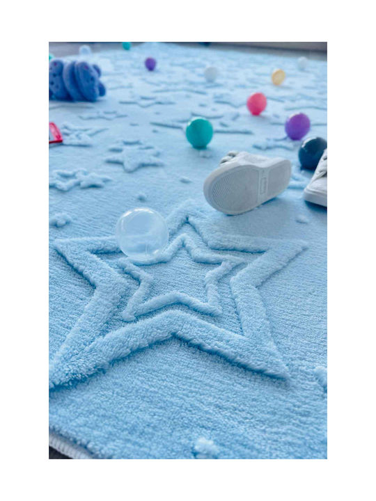 SteweHome Kids Rug Stars Cotton Blue 100x250cm Thickness 60mm