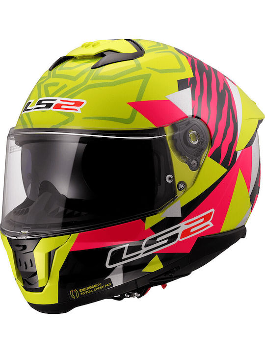 LS2 Stream II Față întreagă cu Sun Visor ECE 22.06 Tiger Gloss H-V Yellow / Pink