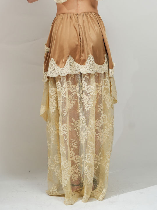 Satin High Waist Envelope Skirt Beige