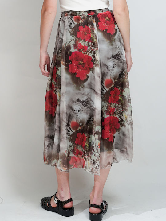 Ψηλόμεση Midi Φούστα Κλος Floral Πολύχρωμη