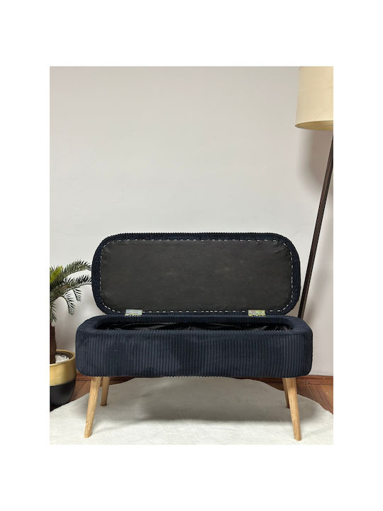 Living Room Stool With Storage Space Upholstered In Black Velvet