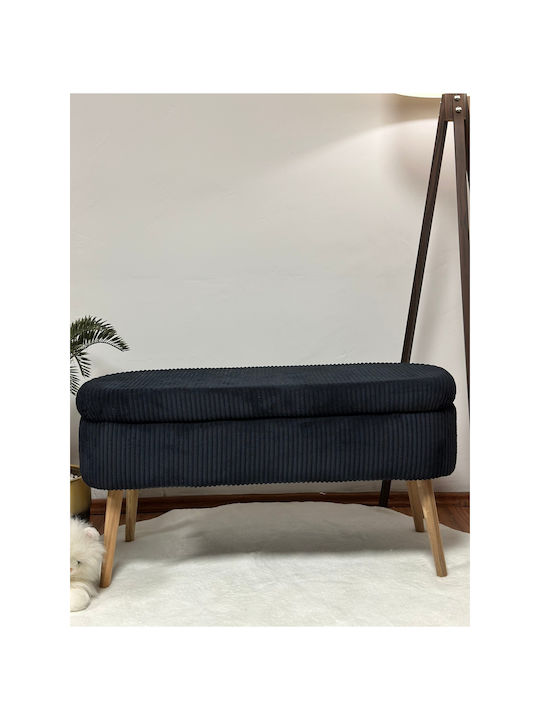 Living Room Stool With Storage Space Upholstered In Black Velvet
