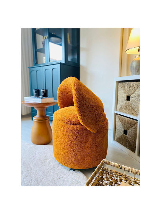Living Room Folding Stool With Storage Space Upholstered In Orange Fabric 45x45x45cm