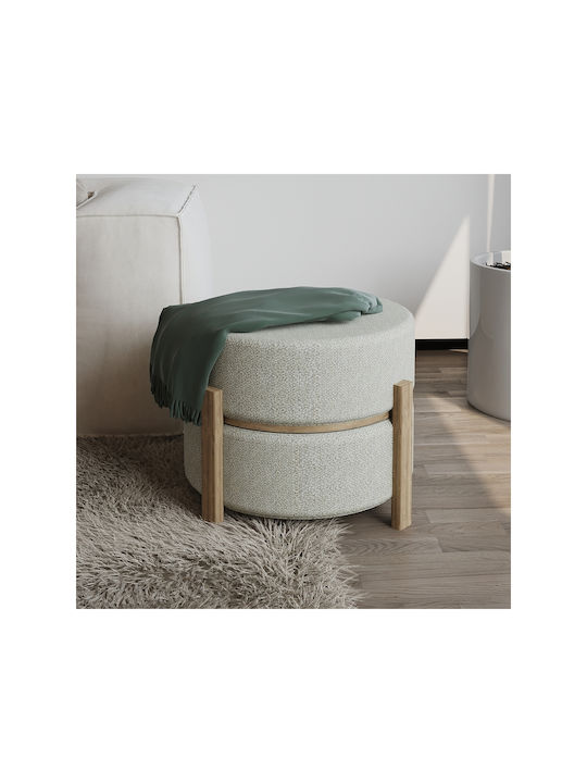 Living Room Wooden Ecru Stool 48x48x47cm