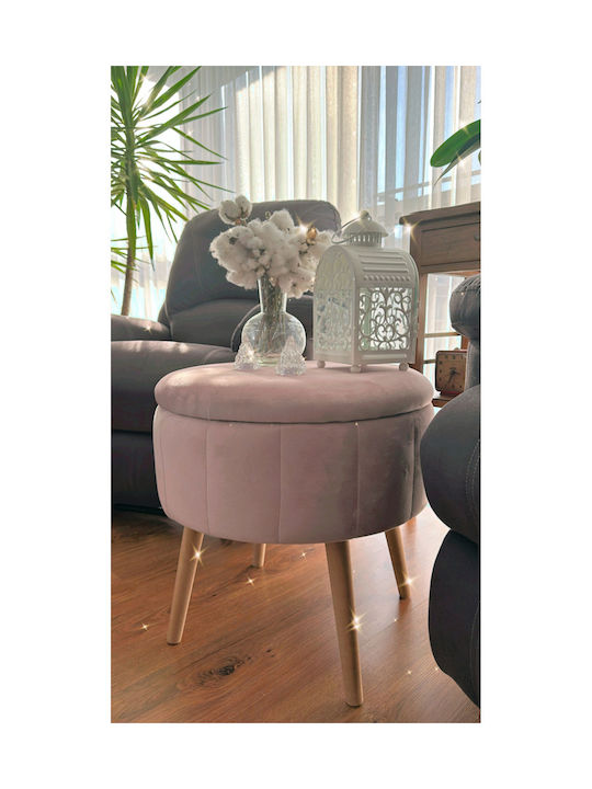 Living Room Stool With Storage Space Wooden Pink
