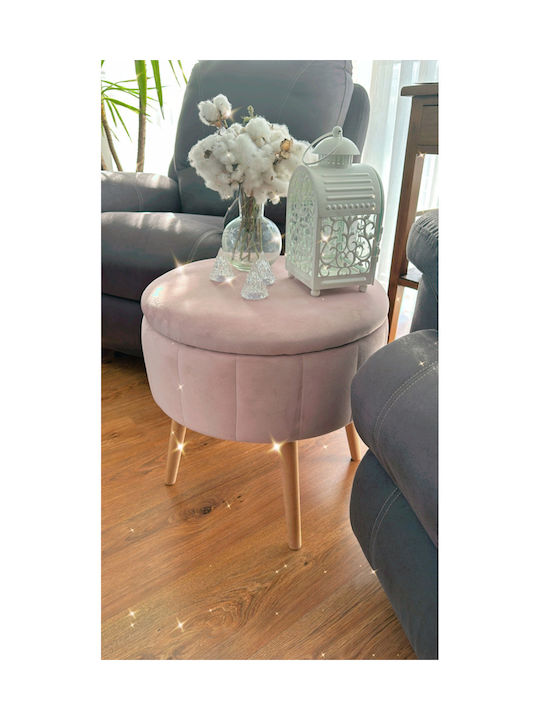 Living Room Stool With Storage Space Wooden Pink