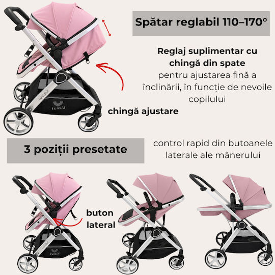Kidizi Cărucior 2 în 1 Potrivit pentru Nou-Născut Roz