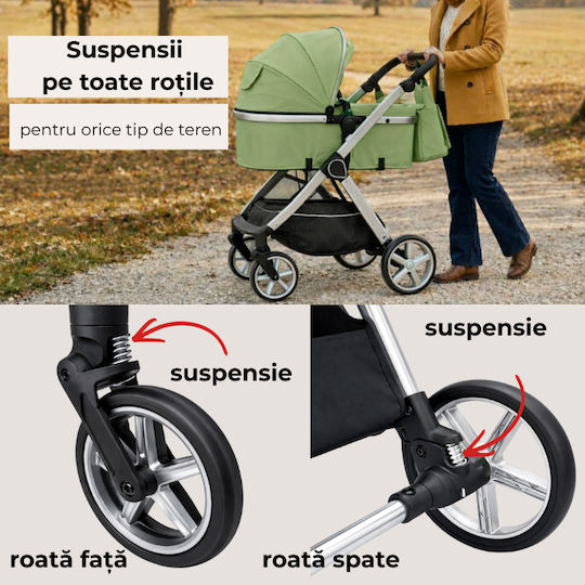 Kidizi Cărucior 2 în 1 Potrivit pentru Nou-Născut Verde
