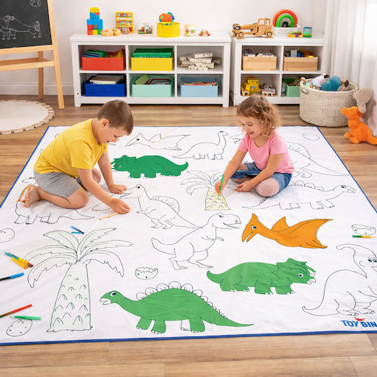 Großer Malerei-Teppich Dinosaurier 145x145 Aus – Spielzeug für den Boden Kreativ & Messy Play Spielzeugkiste