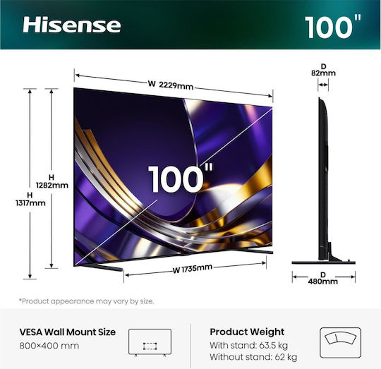 Hisense Smart Fernseher 100" 4K Ultra HD Mini-LED U7S Pro HDR (2026) 100U7S