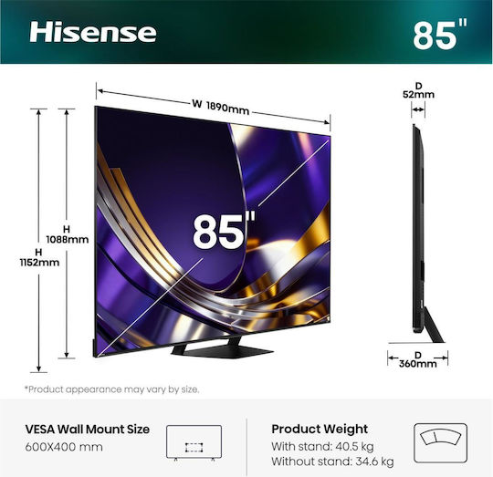 Hisense Smart Televizor 85" 4K UHD Mini LED U7S Pro HDR (2026) 85U7S