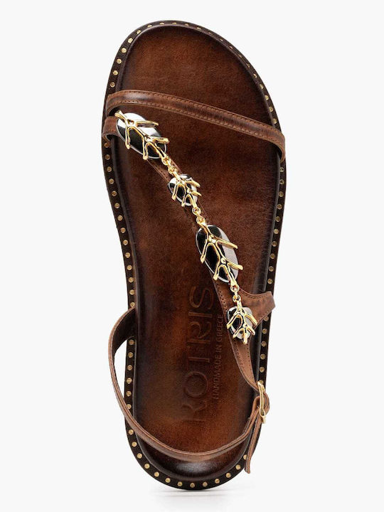 Leather Women's Flat Sandals Brown