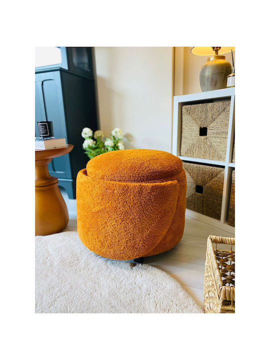 Living Room Folding Stool With Storage Space Upholstered In Orange Fabric